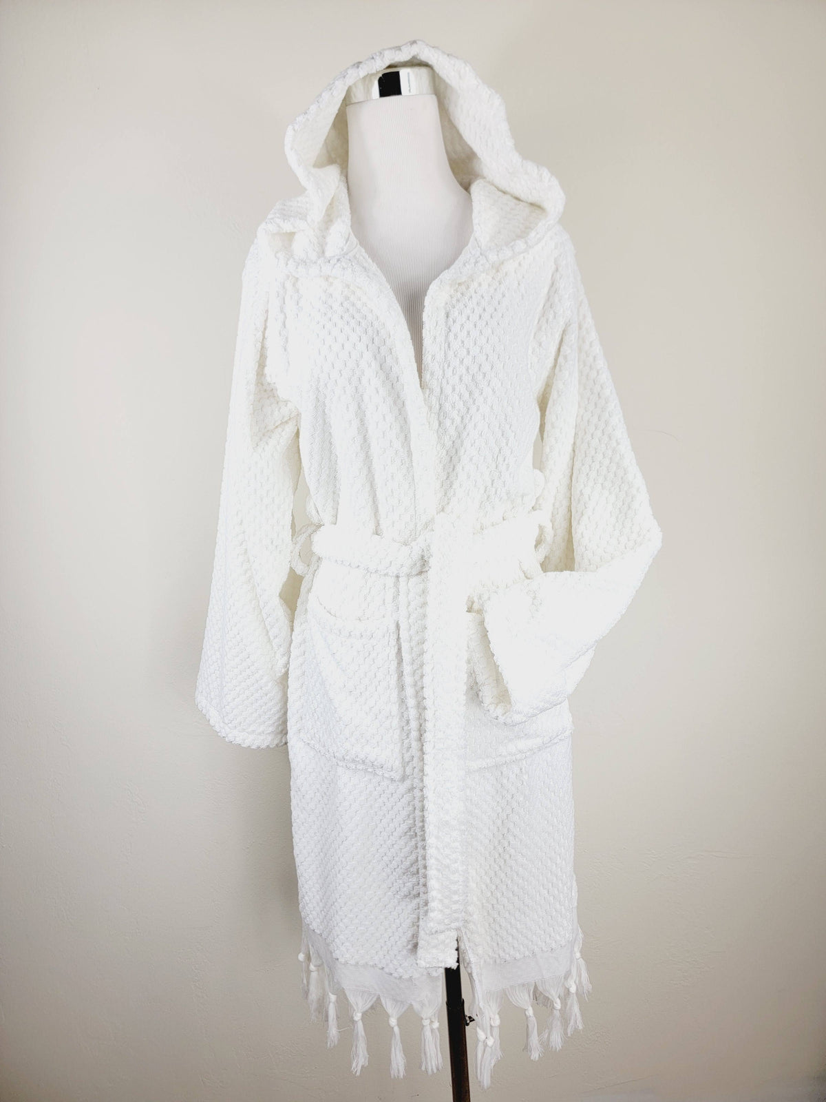 Peignoir unisexe, peignoir de plage, peignoir de spa avec poches, peignoir blanc à pompons