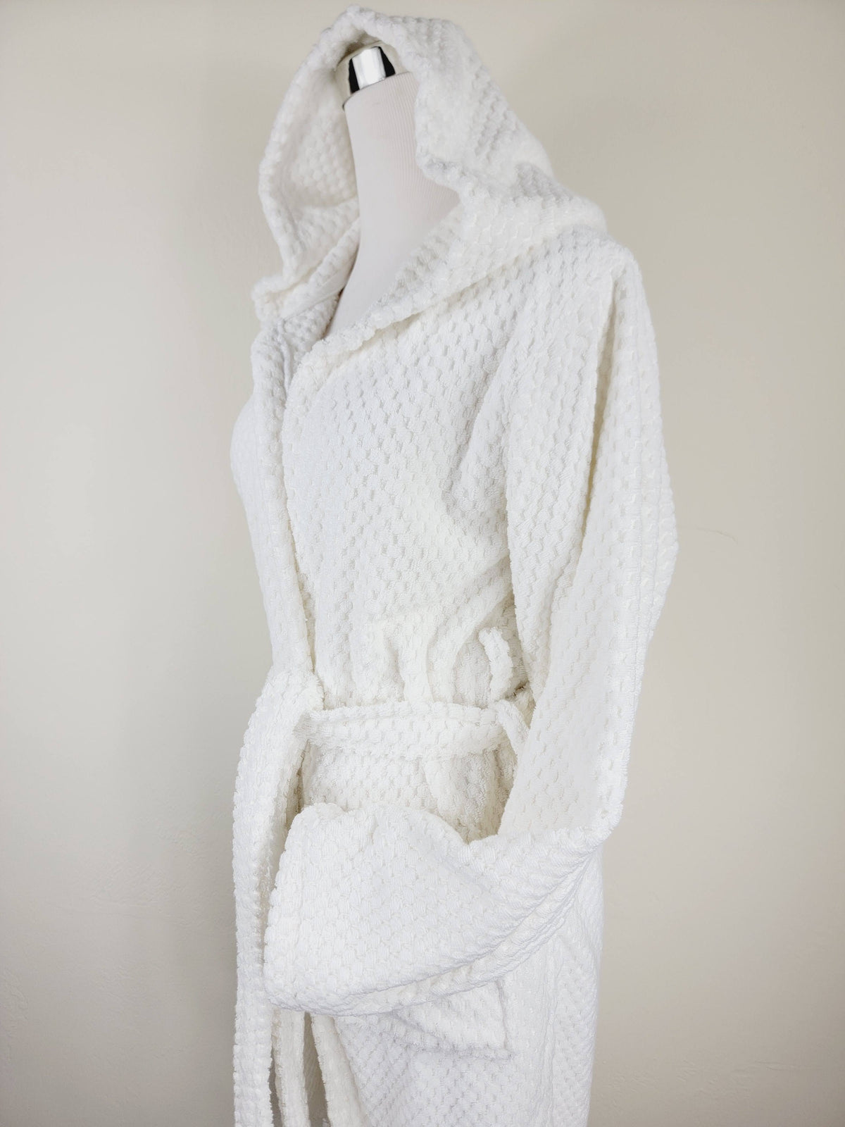 Peignoir unisexe, peignoir de plage, peignoir de spa avec poches, peignoir blanc à pompons