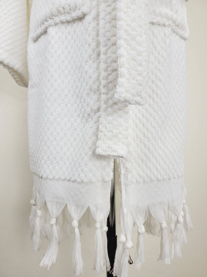 Peignoir unisexe, peignoir de plage, peignoir de spa avec poches, peignoir blanc à pompons
