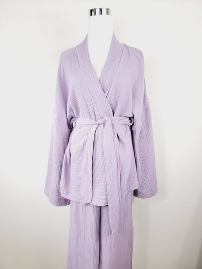 Breathable Muslin Set for Women, Versatile Everyday Wear, Lilac