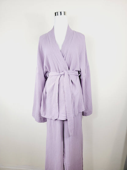 Breathable Muslin Set for Women, Versatile Everyday Wear, Lilac