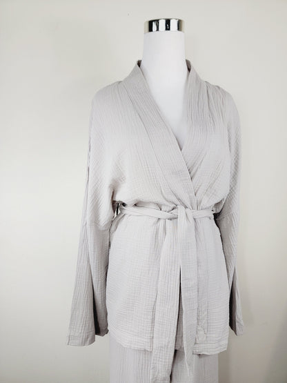 Breathable Muslin Set for Women, Versatile Everyday Wear, Gray