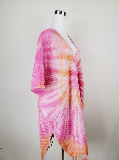 Paréo de plage taille unique – idéal pour la plage, orange/rose
