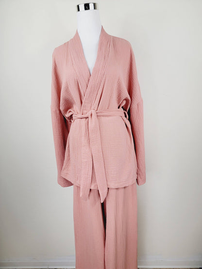 Breathable Muslin Set for Women, Versatile Everyday Wear , Blush