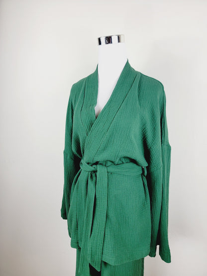 Breathable Muslin Set for Women, Versatile Everyday Wear , Green