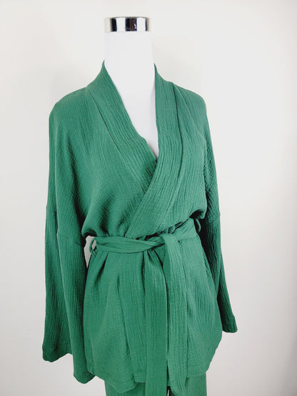 Breathable Muslin Set for Women, Versatile Everyday Wear , Green