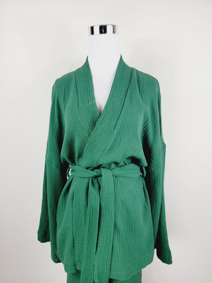 Breathable Muslin Set for Women, Versatile Everyday Wear , Green