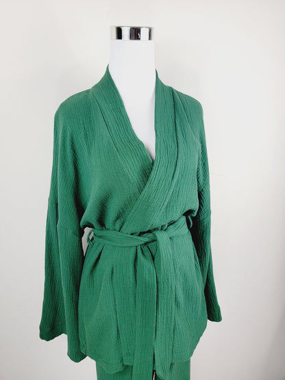 Breathable Muslin Set for Women, Versatile Everyday Wear , Green
