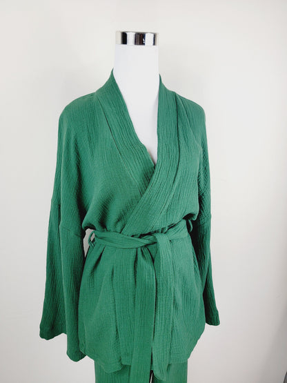 Breathable Muslin Set for Women, Versatile Everyday Wear , Green
