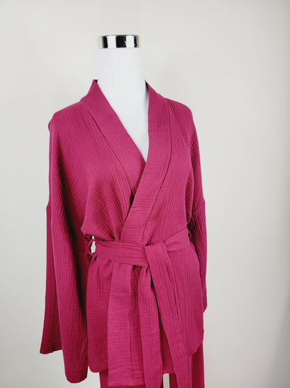 Breathable Muslin Set for Women, Versatile Everyday Wear , Cherry