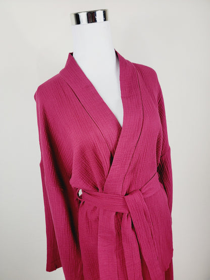 Breathable Muslin Set for Women, Versatile Everyday Wear , Cherry
