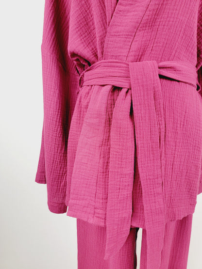 Breathable Muslin Set for Women, Versatile Everyday Wear , Cherry