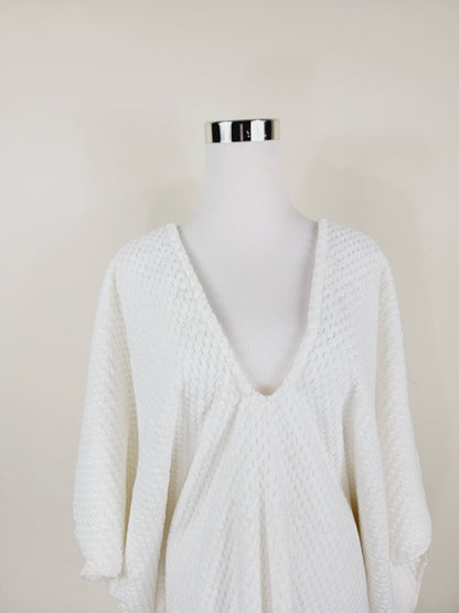 Paréo de plage taille unique – parfait pour la plage, blanc avec pompons