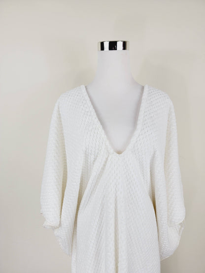 Paréo de plage taille unique – parfait pour la plage, blanc avec pompons