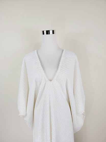 Paréo de plage taille unique – parfait pour la plage, blanc avec pompons