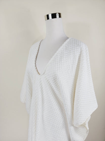 Paréo de plage taille unique – parfait pour la plage, blanc avec pompons