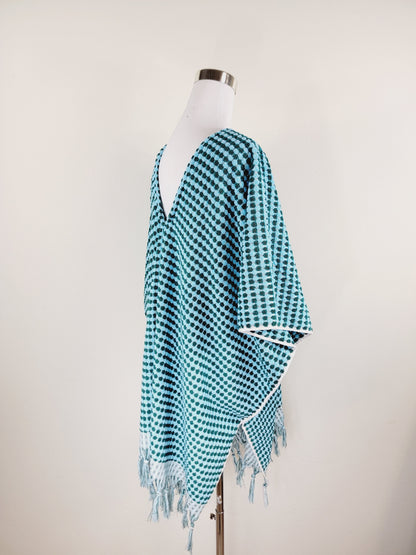 One Size Everyday Cover Up Towel – Beach Perfect , Pom Pom Blue