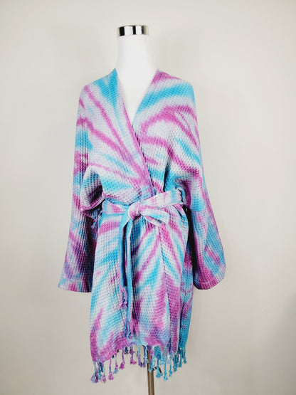 Peignoir unisexe en coton gaufré, robe de bain, de plage et de spa au tissage nid d'abeille, taille unique oversize
