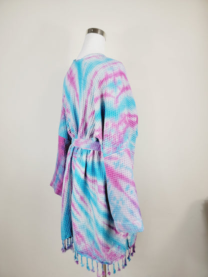Peignoir unisexe en coton gaufré, robe de bain, de plage et de spa au tissage nid d'abeille, taille unique oversize
