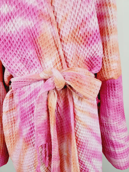 Peignoir unisexe en coton gaufré, peignoir à tissage nid d'abeille pour le bain, la plage et le spa, taille unique surdimensionnée