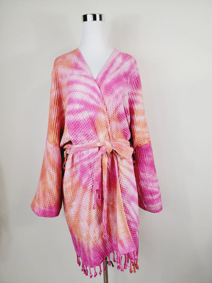 Peignoir unisexe en coton gaufré, peignoir à tissage nid d'abeille pour le bain, la plage et le spa, taille unique surdimensionnée