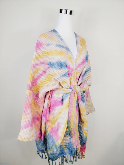 Unisex Cotton Waffle Robe, Honeycomb Weave Bath, Beach & Spa Robe, One Size Oversized