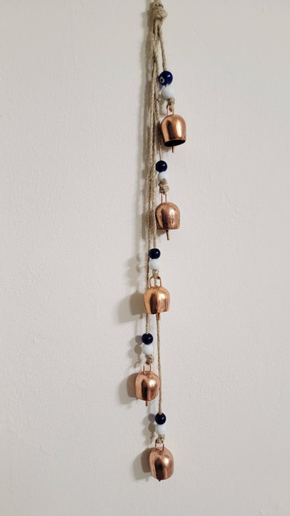 Carillon éolien en cuivre avec perles œil porte-bonheur, décoration de jardin d’extérieur