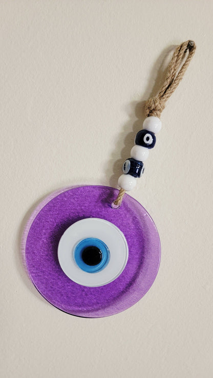 Large Purple Glass Evil Eye Wall Hanging Handmade Nazar Home Decor