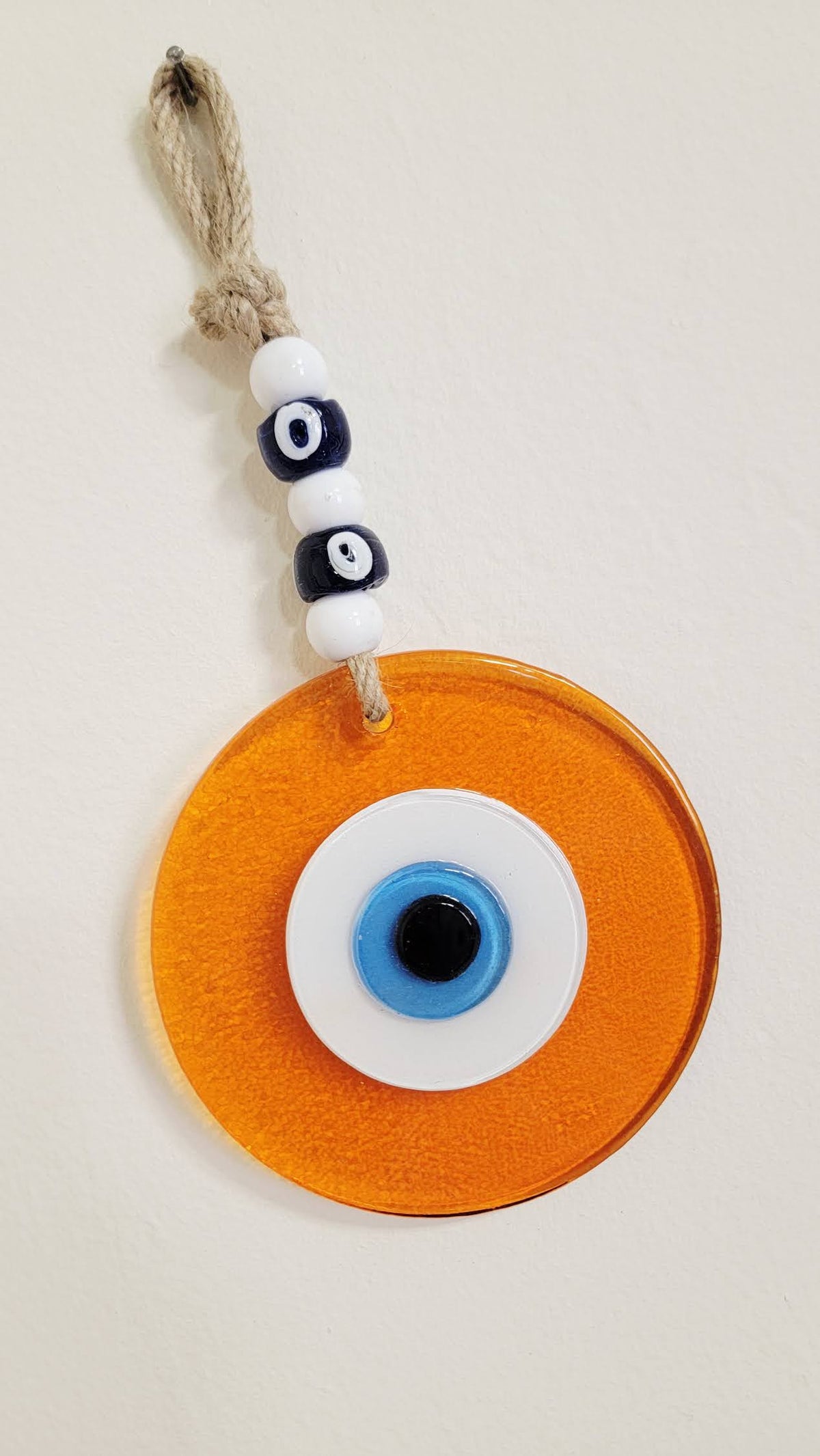 Large Orange Glass Evil Eye Wall Hanging Handmade Nazar Home Decor