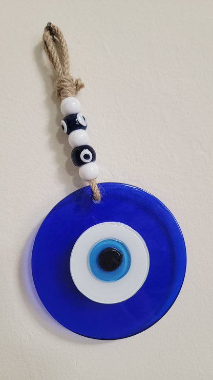 Large Blue Glass Evil Eye Wall Hanging Handmade Nazar Home Decor