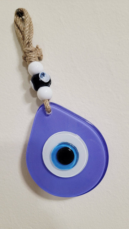 Teardrop Evil Eye Wall Hanging Glass Mediterranean Decor Matte Purple