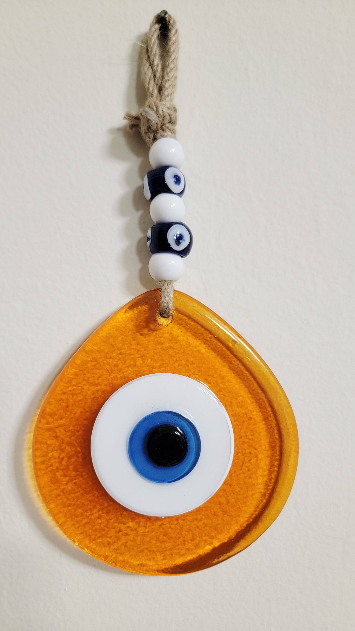 Jumbo Orange Glass Evil Eye Wall Hanging with Beads 10 Inch