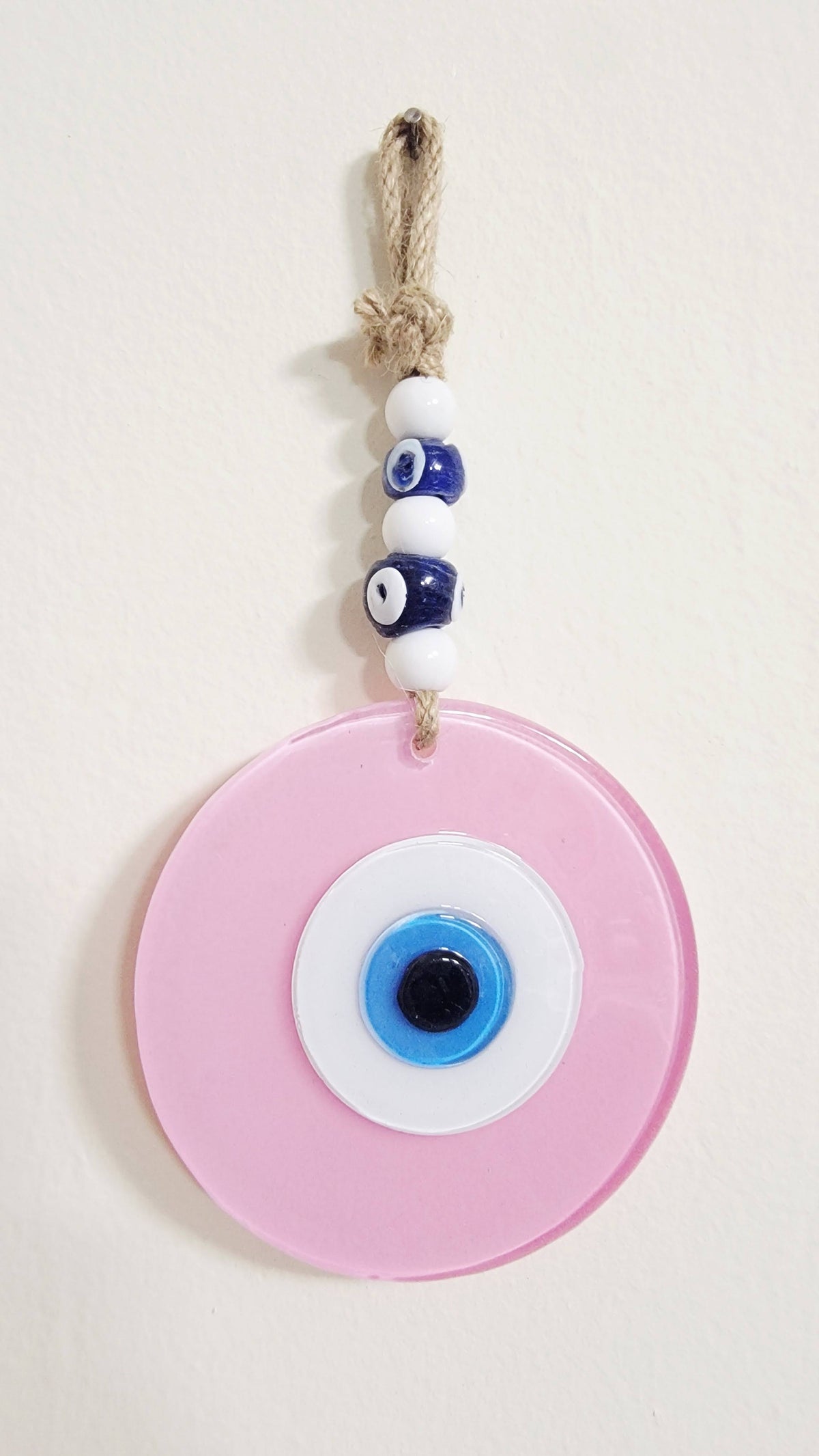 Large Matte Pink Glass Evil Eye Wall Hanging Handmade Nazar Home Decor