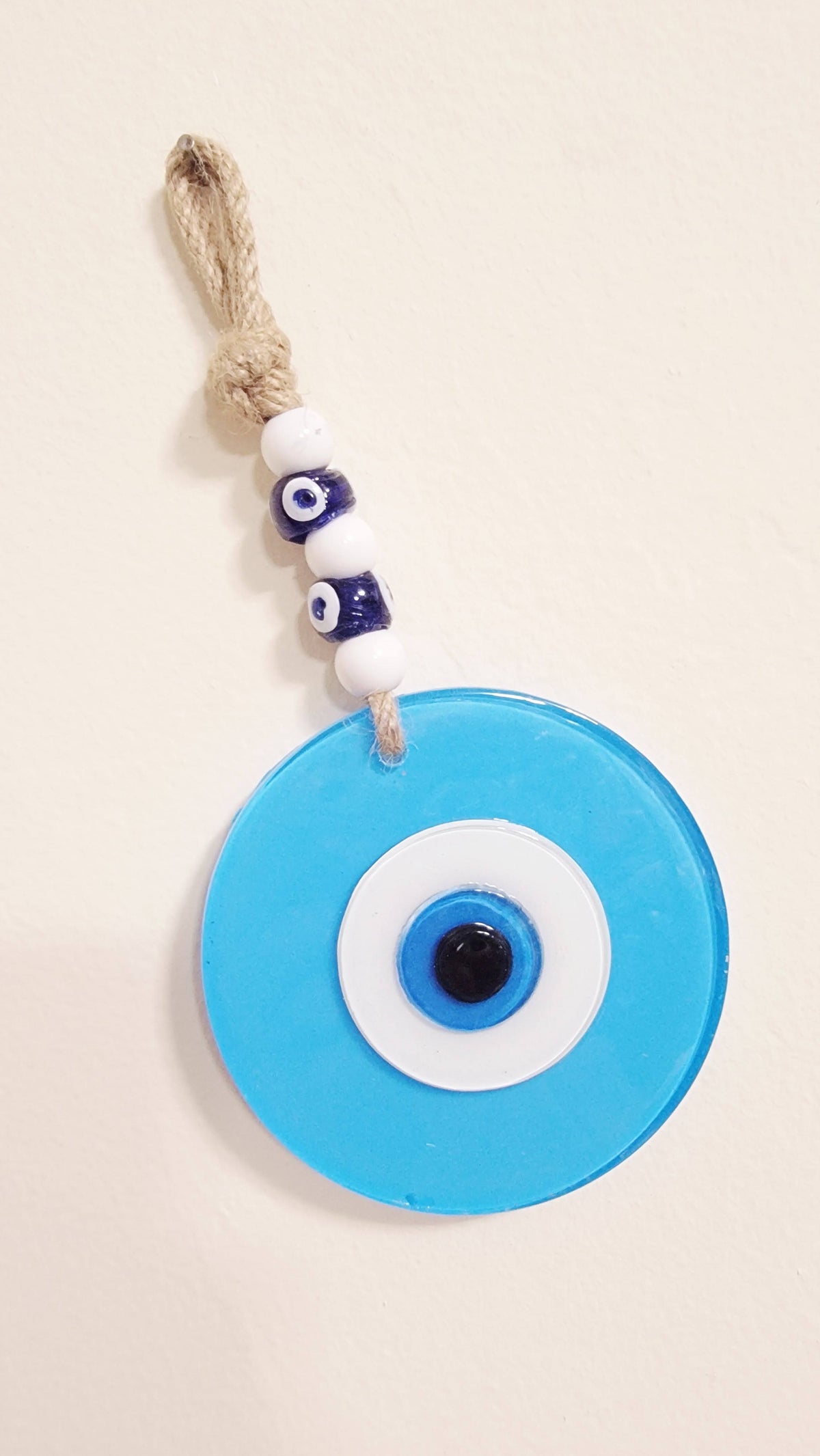 Large Matte Light Blue Glass Evil Eye Wall Hanging Handmade Nazar Home Decor