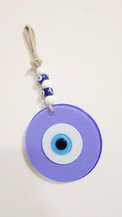 Large Matte Purple Glass Evil Eye Wall Hanging Handmade Nazar Home Decor