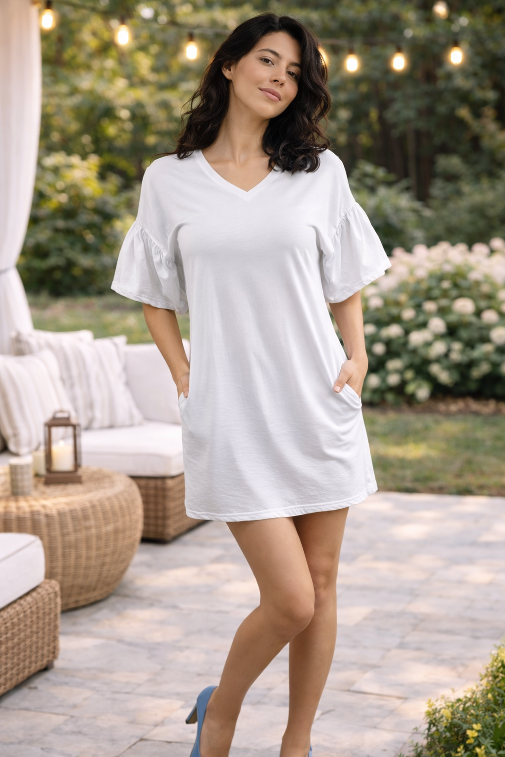 Jersey Dress Black short sleeve with pockets A line cut