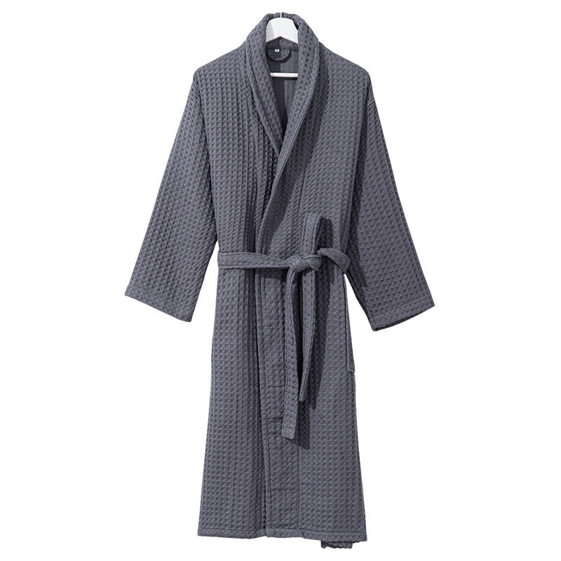 Peignoir de bain gaufré en coton de luxe, unisexe, longueur genou, style spa et hôtel