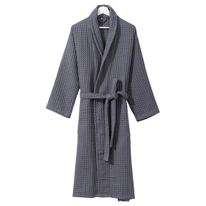 Peignoir de bain gaufré en coton de luxe, unisexe, longueur genou, style spa et hôtel