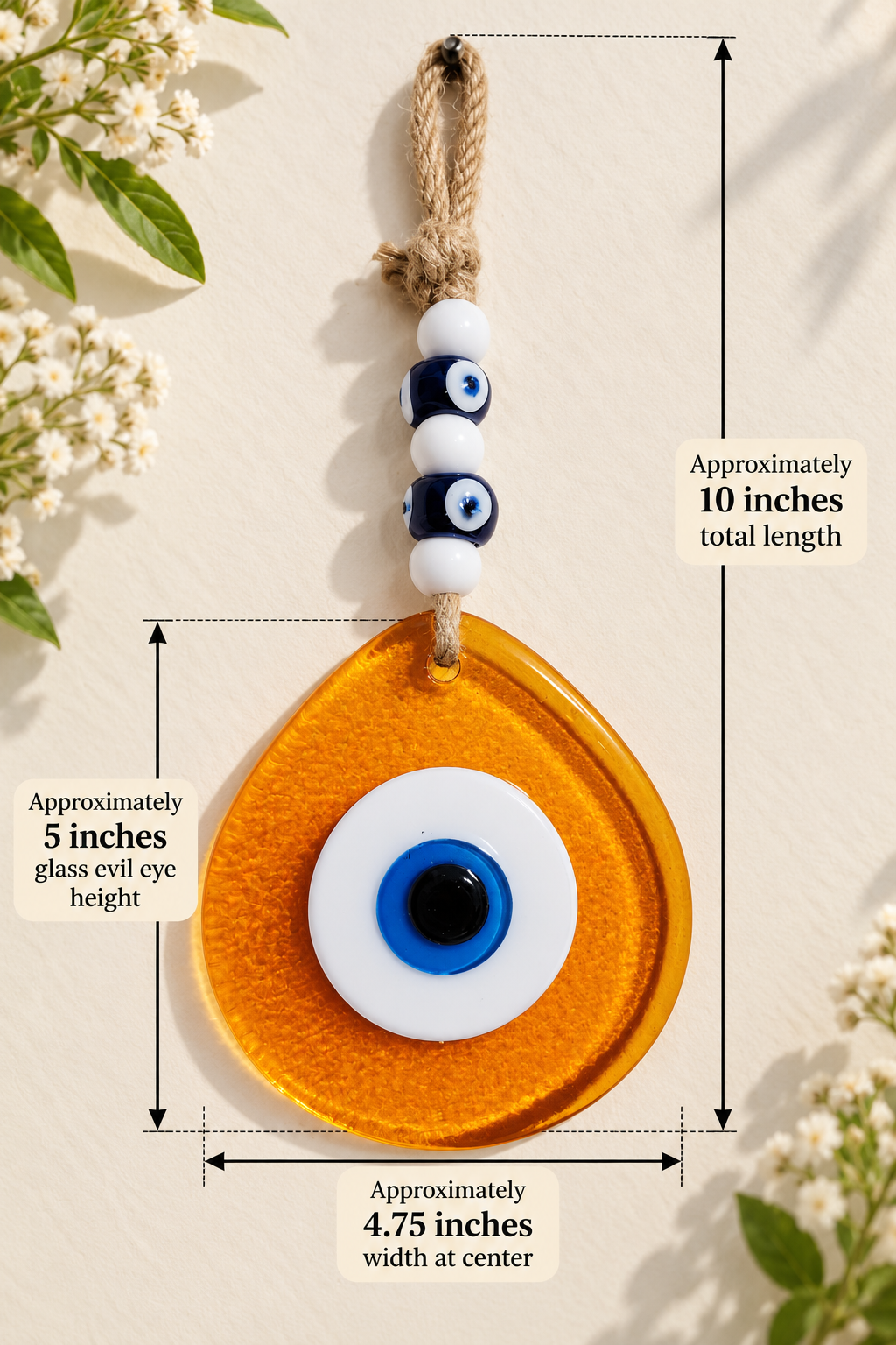 Jumbo Orange Glass Evil Eye Wall Hanging with Beads 10 Inch