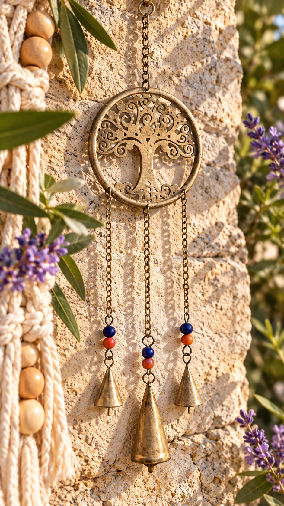 Tree of Life Metal Wind Chime with Bells and Colorful Beads 22.5 Inch