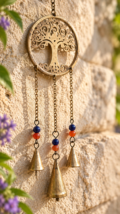 Tree of Life Metal Wind Chime with Bells and Colorful Beads 22.5 Inch