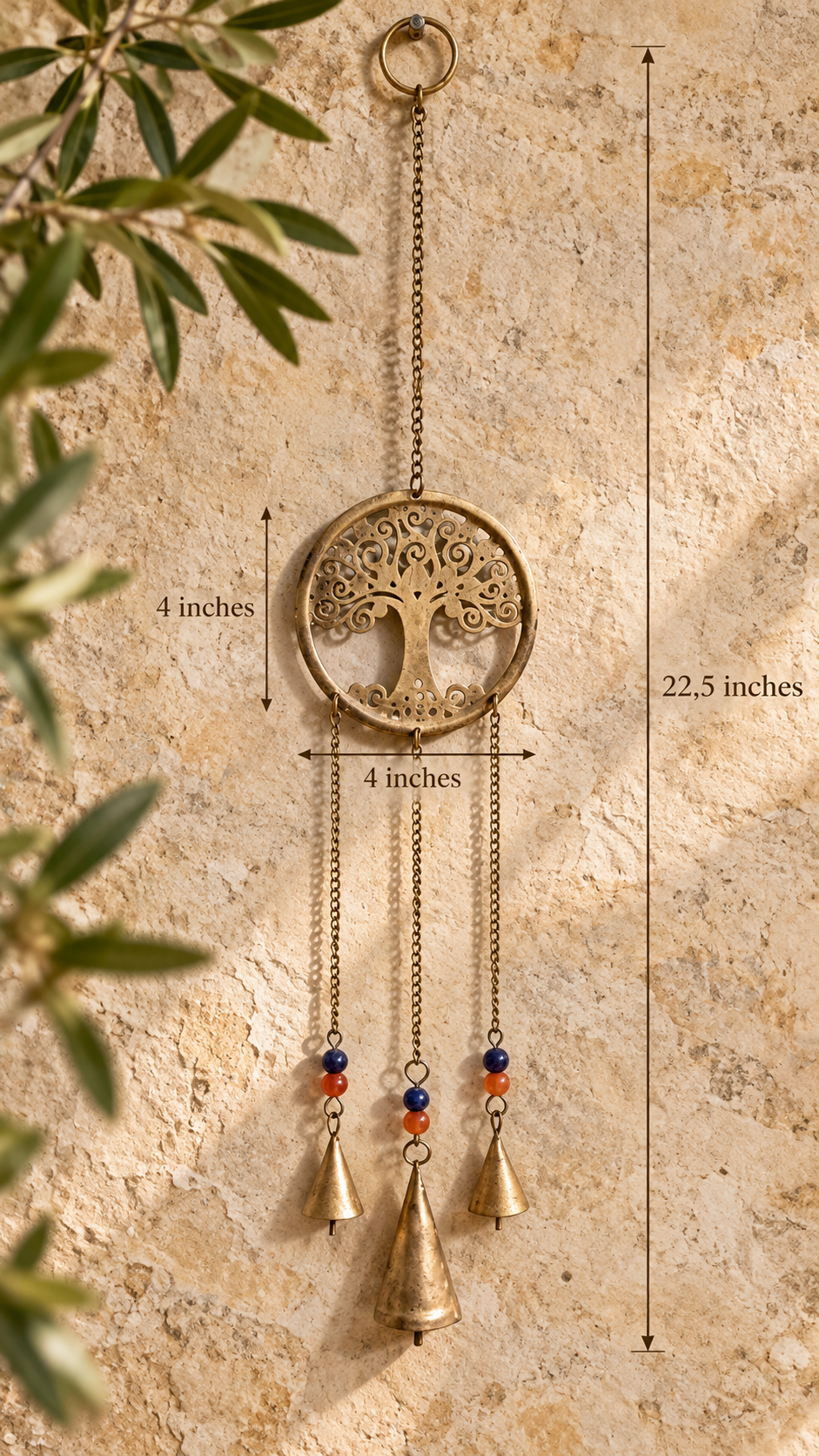 Tree of Life Metal Wind Chime with Bells and Colorful Beads 22.5 Inch