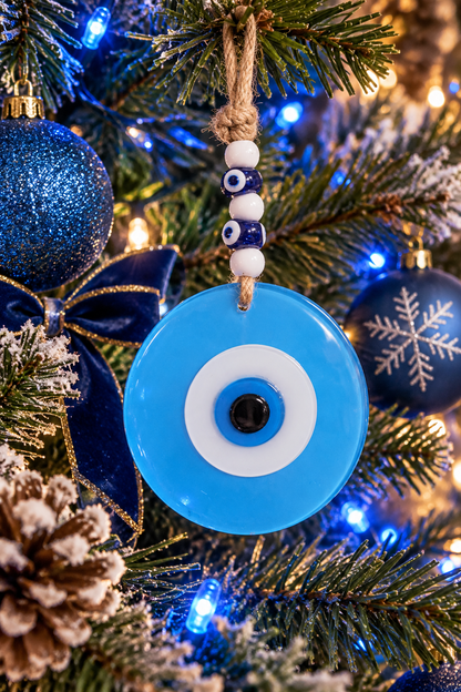 Large Matte Light Blue Glass Evil Eye Wall Hanging Handmade Nazar Home Decor