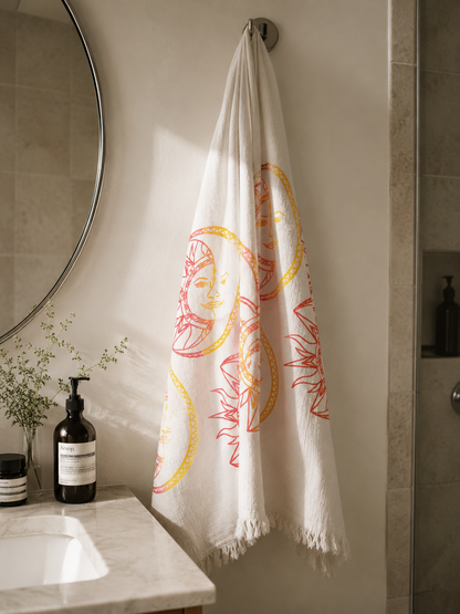 Serviette de bain, de plage, de piscine et de spa à séchage rapide, douce, légère et surdimensionnée - Soleil et lune