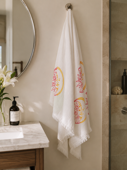 Serviette de bain, de plage, de piscine et de spa à séchage rapide, douce, légère et surdimensionnée - Soleil et lune