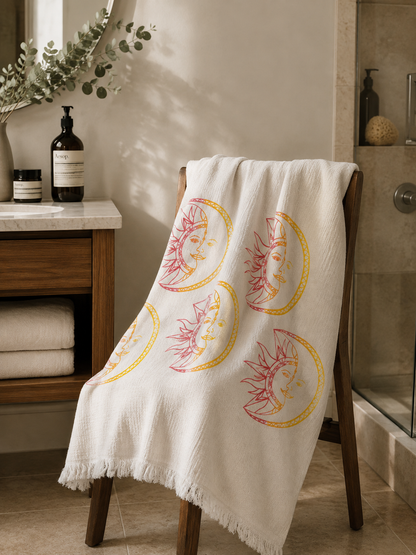 Serviette de bain, de plage, de piscine et de spa à séchage rapide, douce, légère et surdimensionnée - Soleil et lune