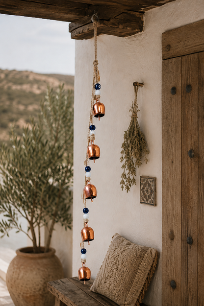 Carillon éolien en cuivre avec perles œil porte-bonheur, décoration de jardin d’extérieur