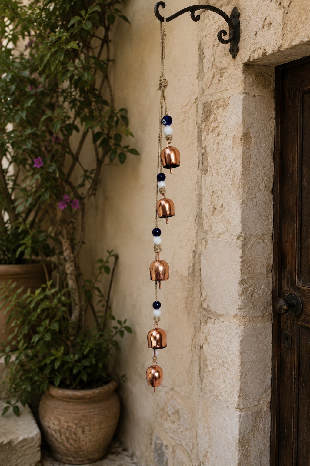 Carillon éolien en cuivre avec perles œil porte-bonheur, décoration de jardin d’extérieur