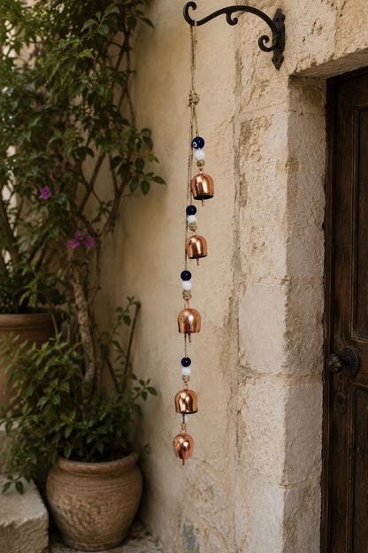 Carillon éolien en cuivre avec perles œil porte-bonheur, décoration de jardin d’extérieur