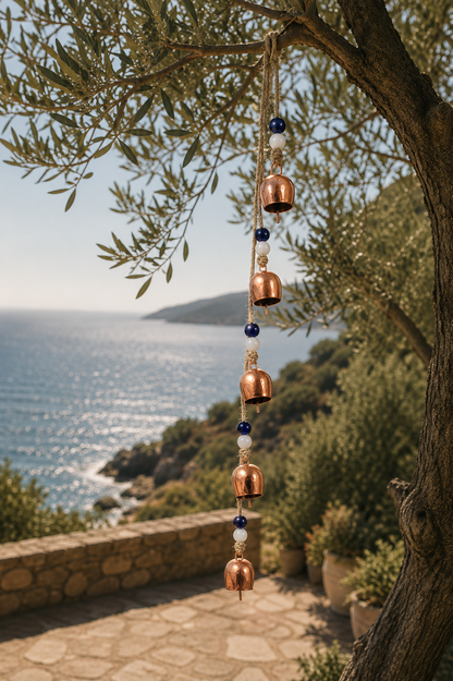 Carillon éolien en cuivre avec perles œil porte-bonheur, décoration de jardin d’extérieur